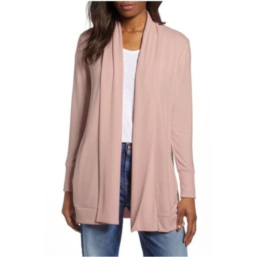 Gibson Pink Cardigan Cozy Ribbed Knit Open Front Sweater SZ XL NWT